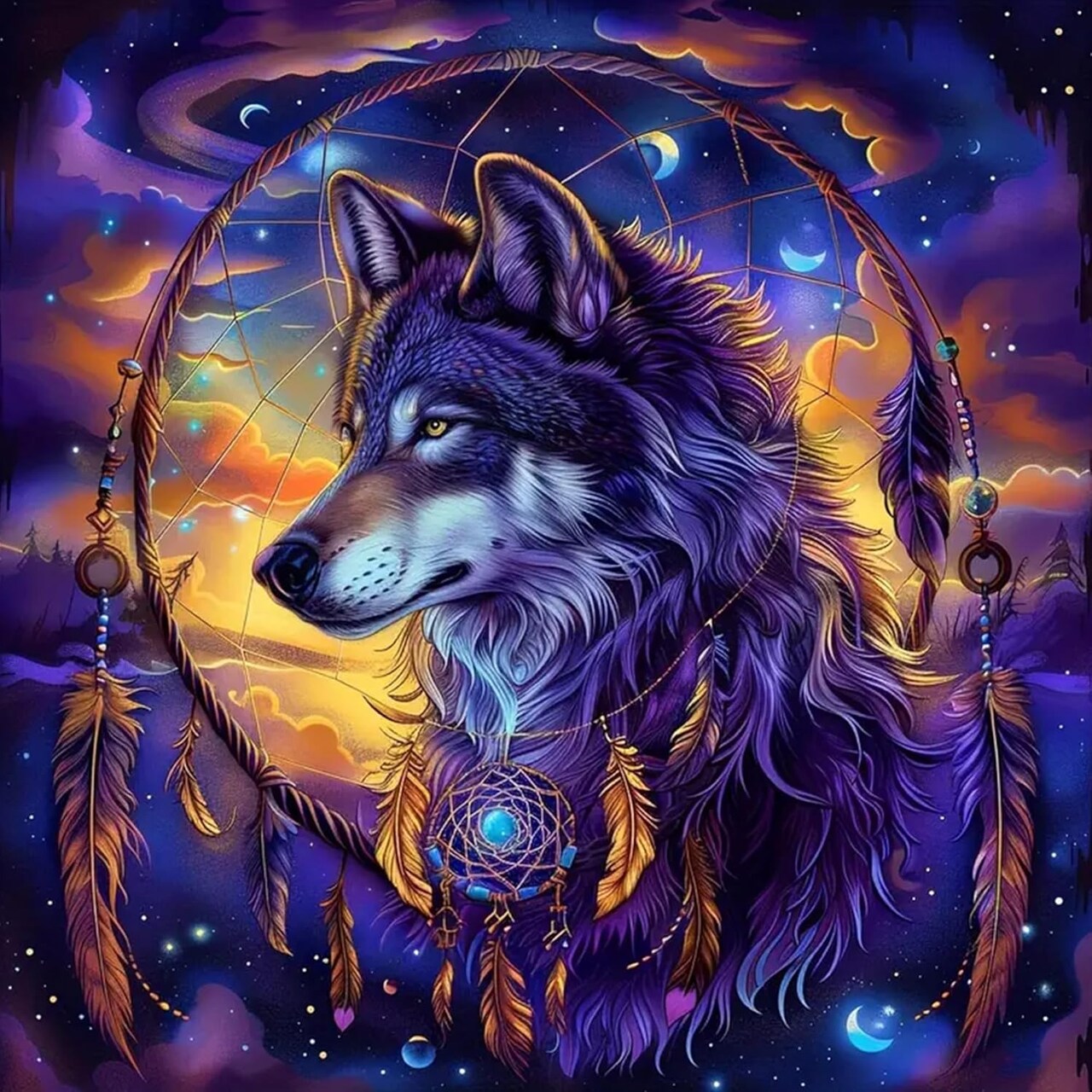 Wolf Diamond Painting Kits for Adults Wolf Dream Catcher Diamond Art Kits for Adults Beginner Dream Catcher DIY Full Drill Diamond Paintings 5D Gem Art and Crafts 15.7x15.7 inch